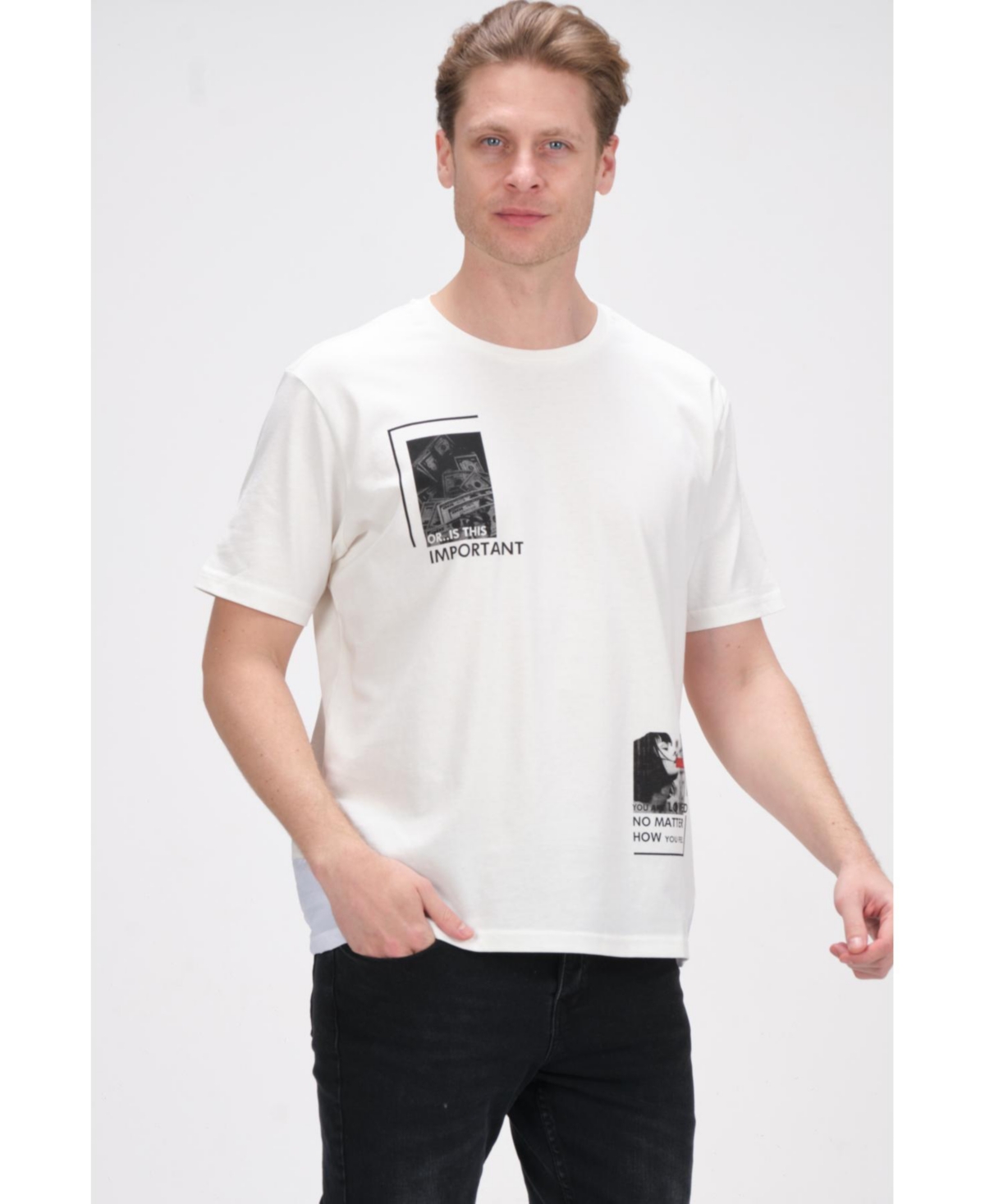 Men's Modern Print Fitted Important T-shirt - Off White