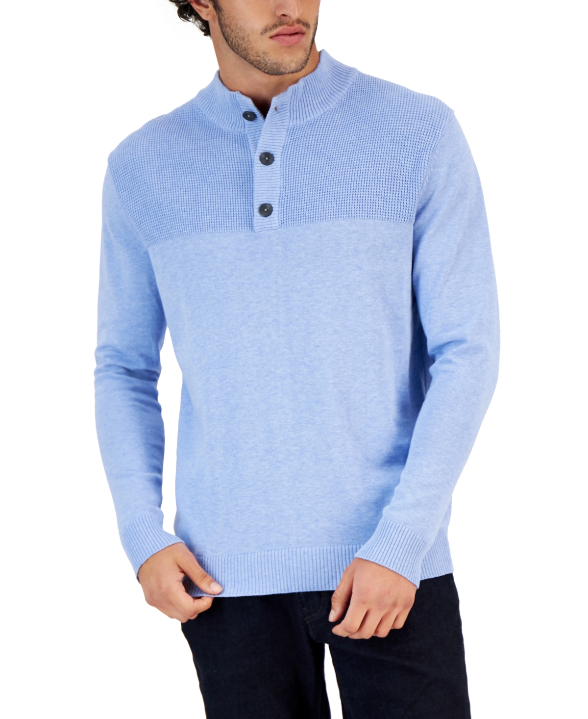 Club Room Men's Button Mock Neck Sweater, Created For Macy's In Blue Yonder