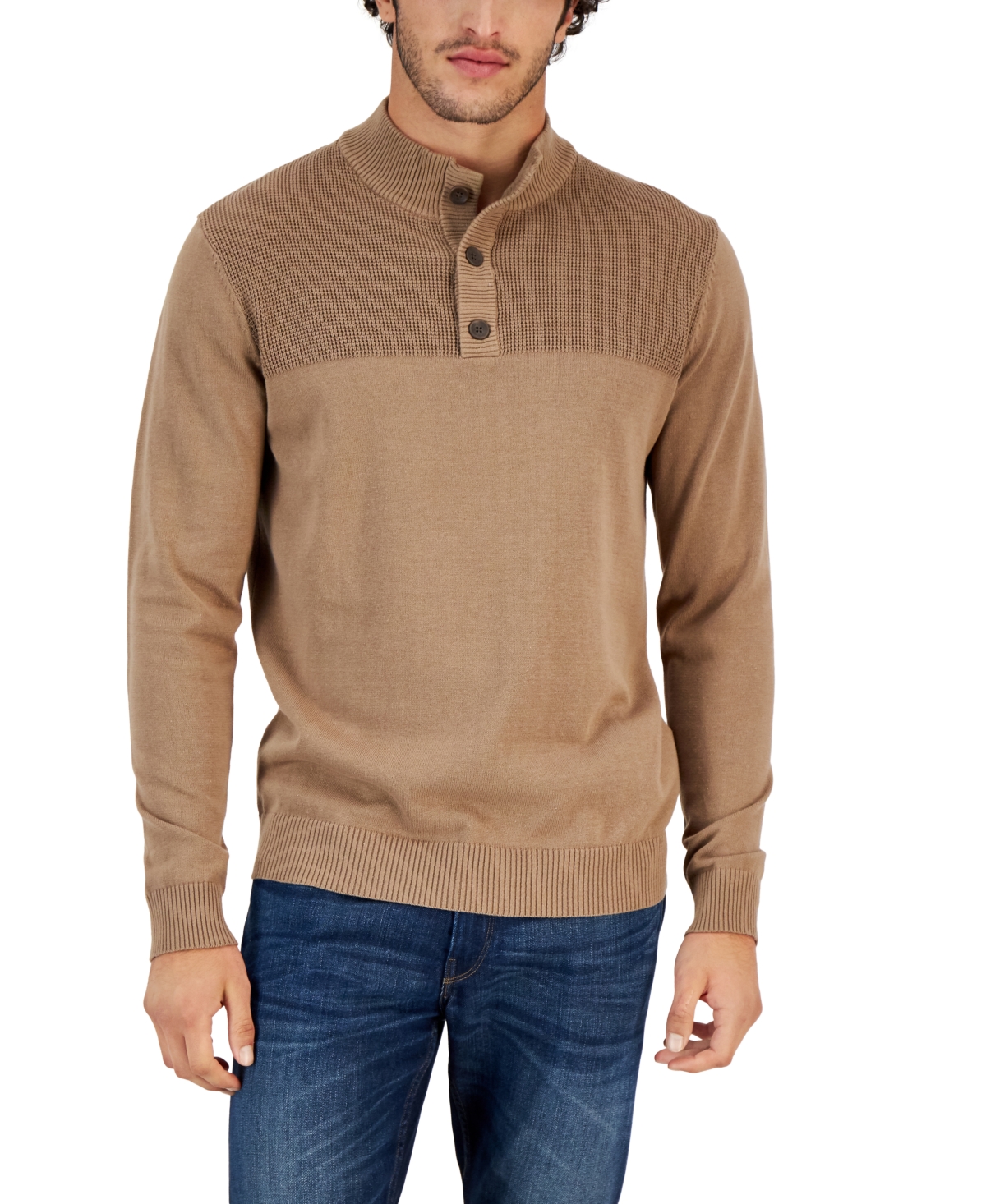 Club Room Men's Button Mock Neck Sweater, Created For Macy's In