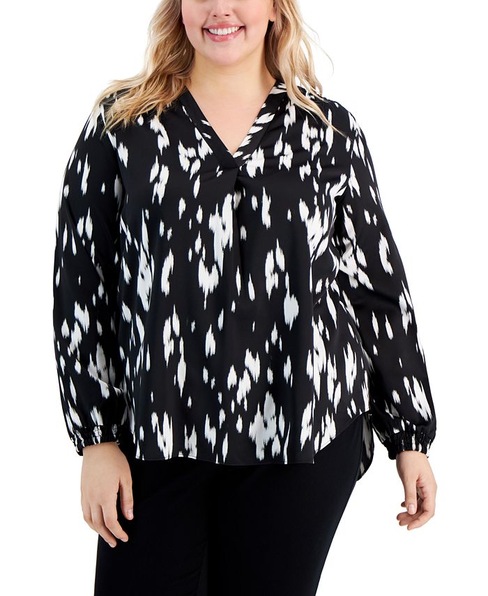 Alfani Plus Size Printed V-Neck High-Low Top, Created for Macy's