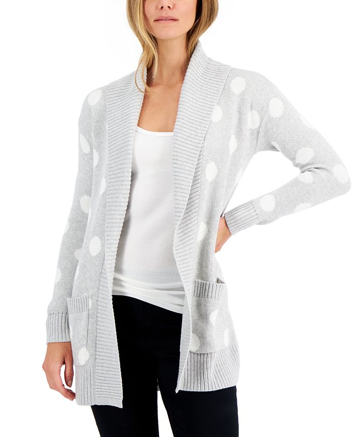 Charter Club Women's Open-Front Dot Cardigan, Created for Macy's