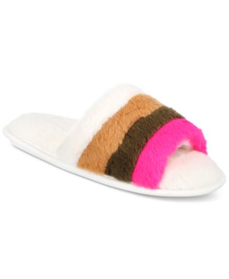 Photo 1 of S 95-6) Jenni Women's Striped Faux Fur Slides, Created for Macy's