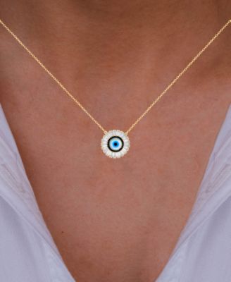 Cubic Zirconia & Enamel Evil Eye Pendant Necklace in 14k Gold-Plated Sterling Silver, 16" + 1" extender