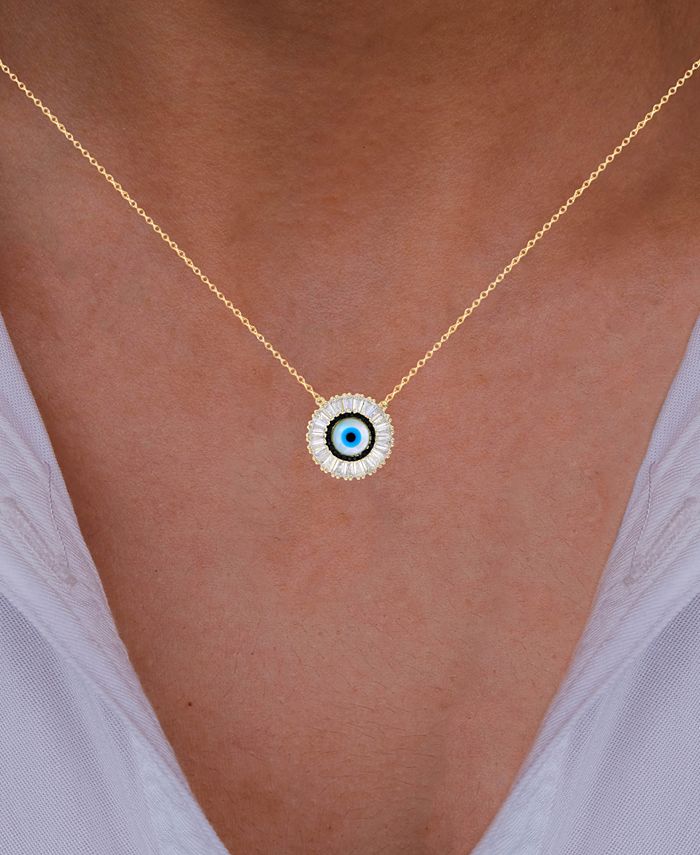 Macy's Cubic Zirconia & Enamel Evil Eye Pendant Necklace in 14k Gold