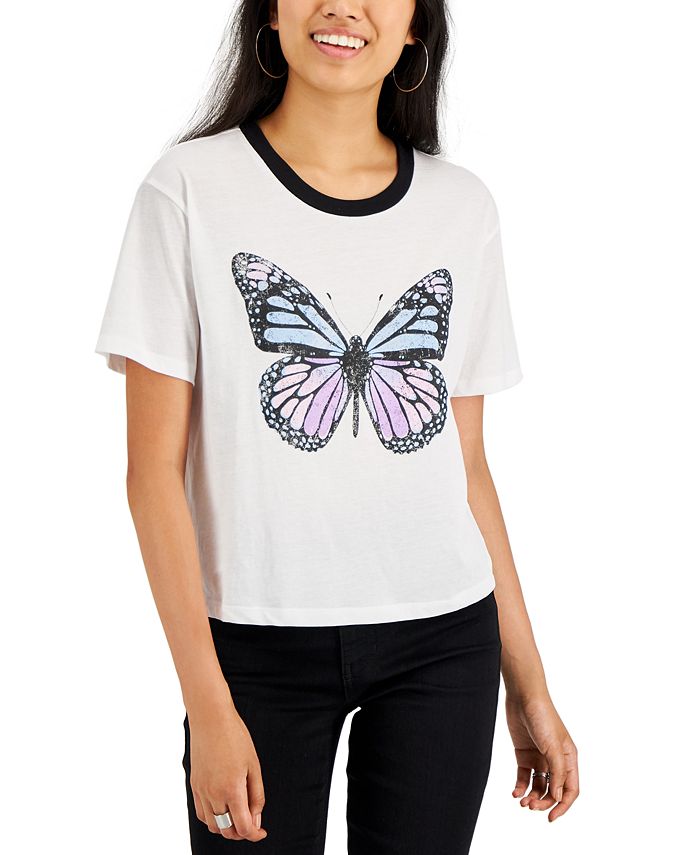 Rebellious One Juniors' Butterfly-Graphic Ringer T-Shirt & Reviews ...