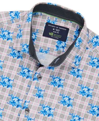 Men's Slim Fit Non-Iron Floral-Print Performance Stretch Dress Shirt