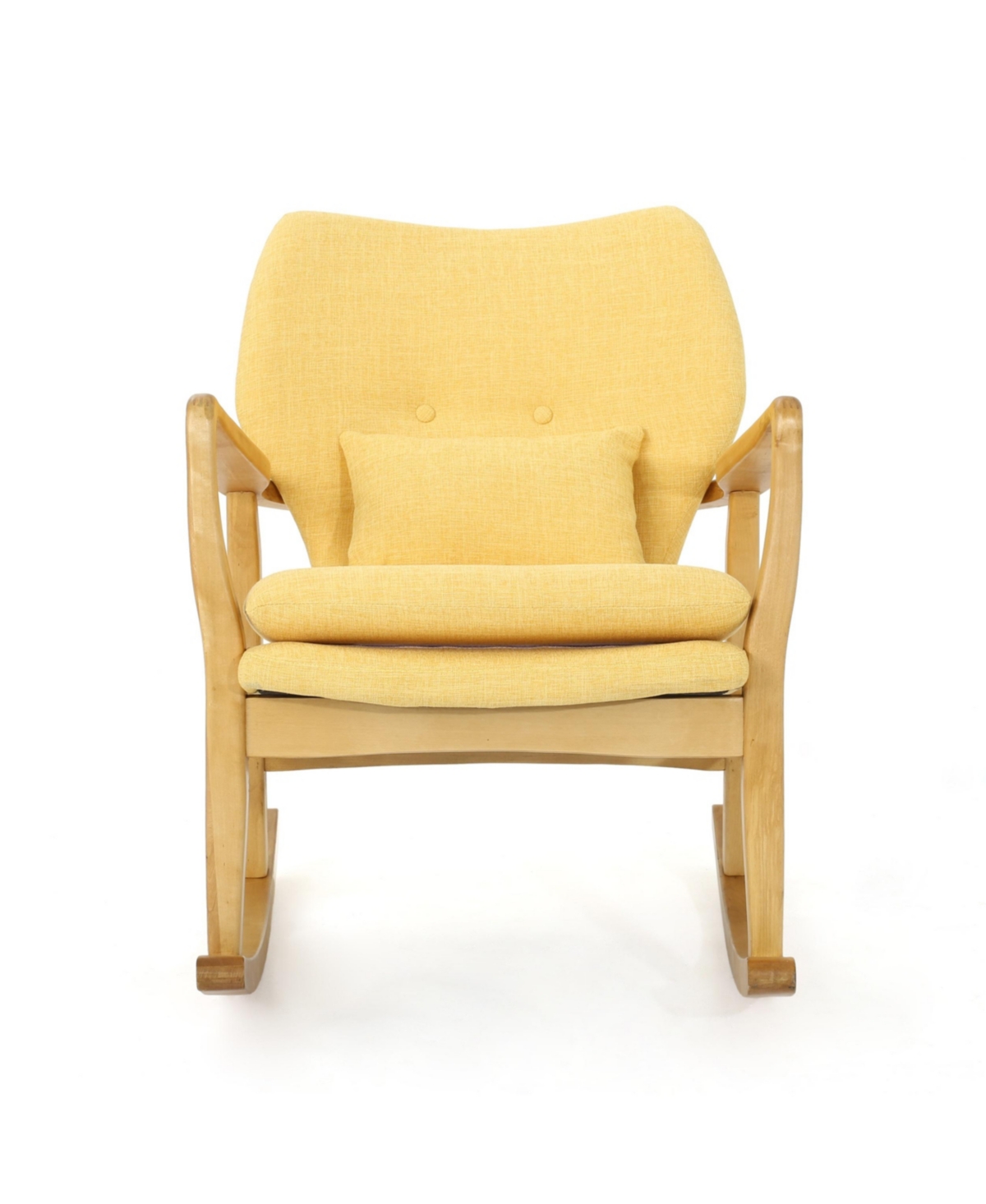 Noble House Benny Mid-century Modern Tufted Rocking Chair With Accent Pillow In Muted Yellow
