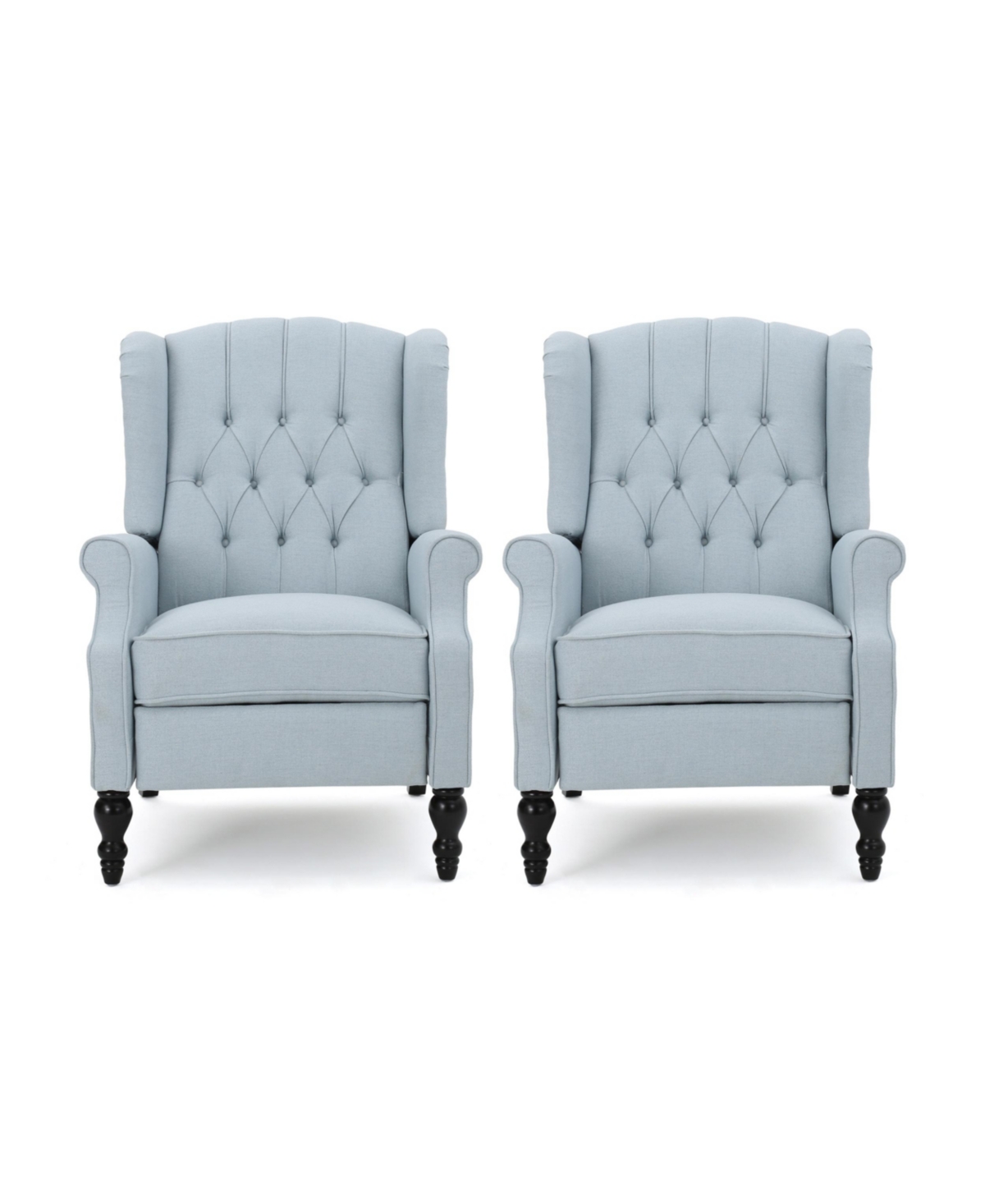 Noble House Walter Contemporary Tufted Recliner Set, 2 Piece In Light Sky