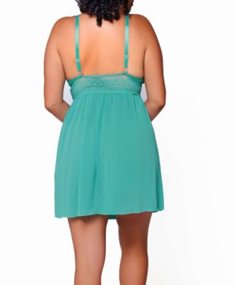 Hazel Plus Size Lace and Mesh Babydoll 2pc Lingerie Set