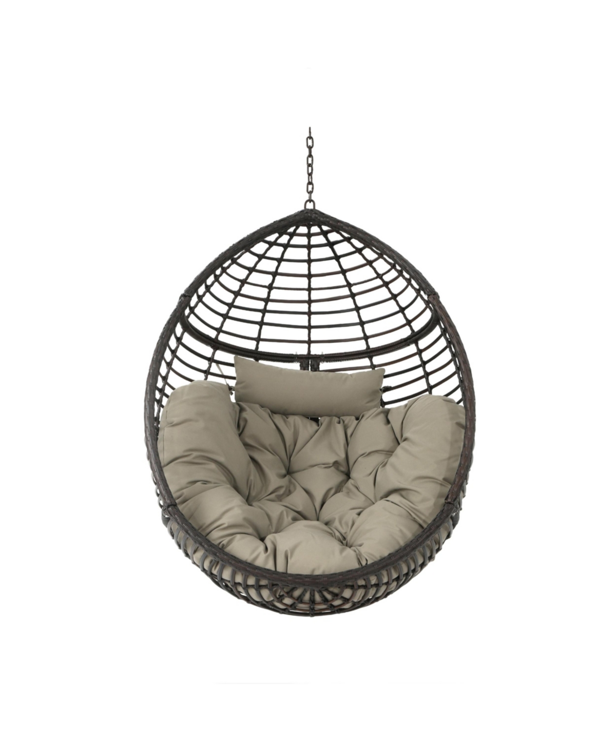 Noble House Layla Indoor And Outdoor Hanging Basket Chair In Khaki
