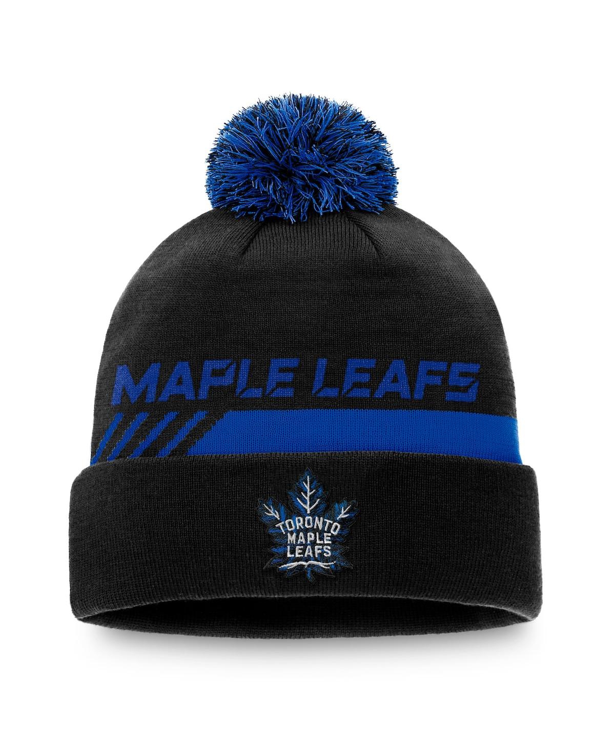 Fanatics Men's  Black Toronto Maple Leafs Authentic Pro Locker Room Alt Logo Cuffed Knit Hat With Pom