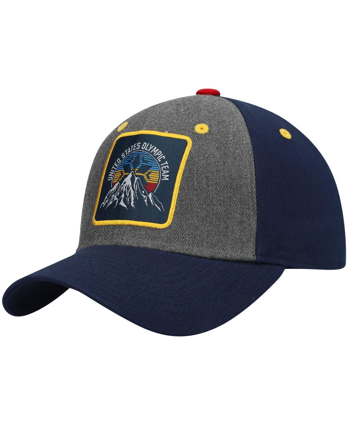 Outerstuff Kids' Big Boys Heathered Gray And Navy Team Usa Snow Peak Patch Precurved Snapback Hat In Heathered Gray,navy