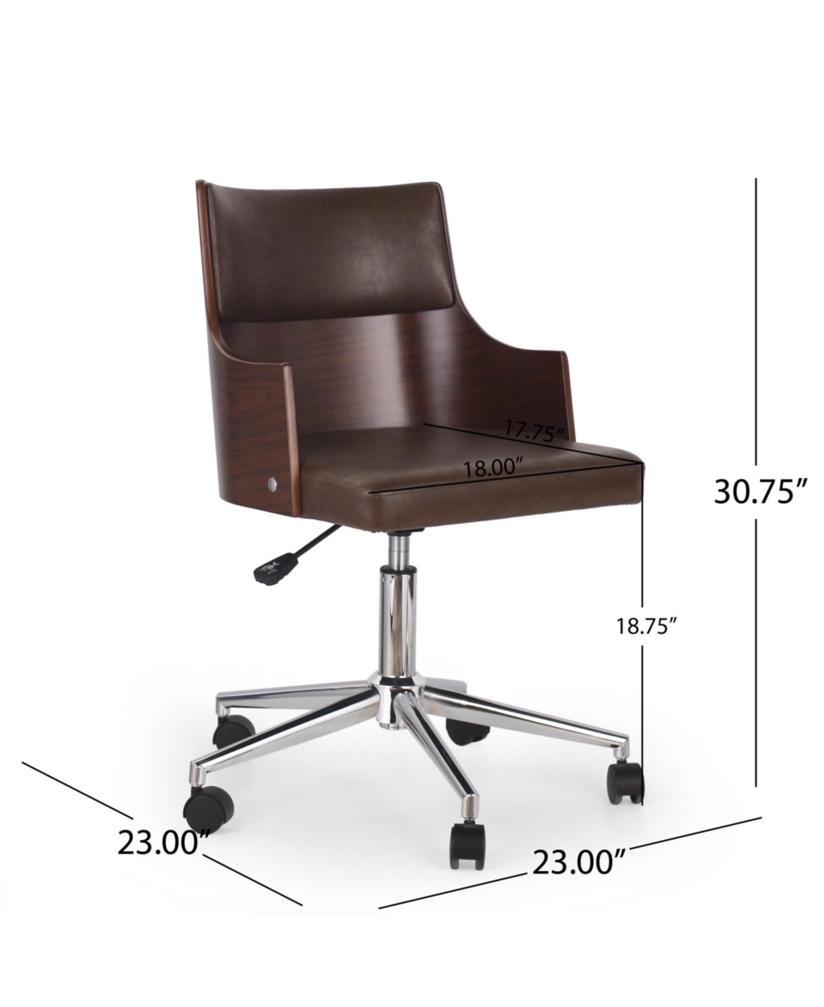 Noble House Rhine Mid-century Modern Upholstered Swivel Office Chair In Dark Brown