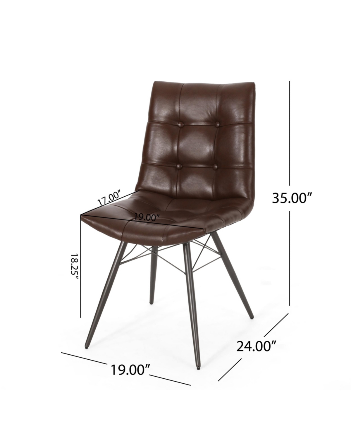Noble House Pineview Contemporary Tufted Dining Chairs With Toothpick Legs Set, 2 Piece In Dark Brown