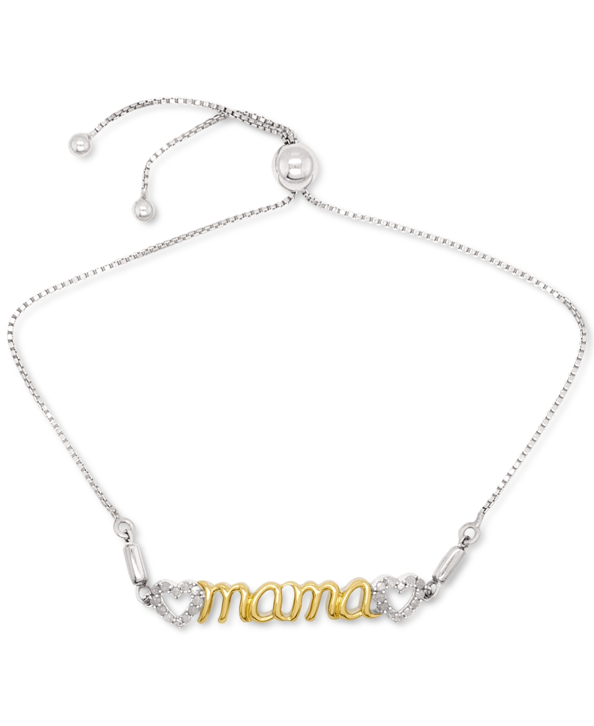 Macy's Diamond Heart Mama Bolo Bracelet (1/6 Ct. T.w.) In Sterling Silver  Gold-plated