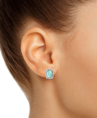 Onyx & Diamond Accent Rectangle Stud Earrings in Sterling Silver (Also in Turquoise & Labradorite)