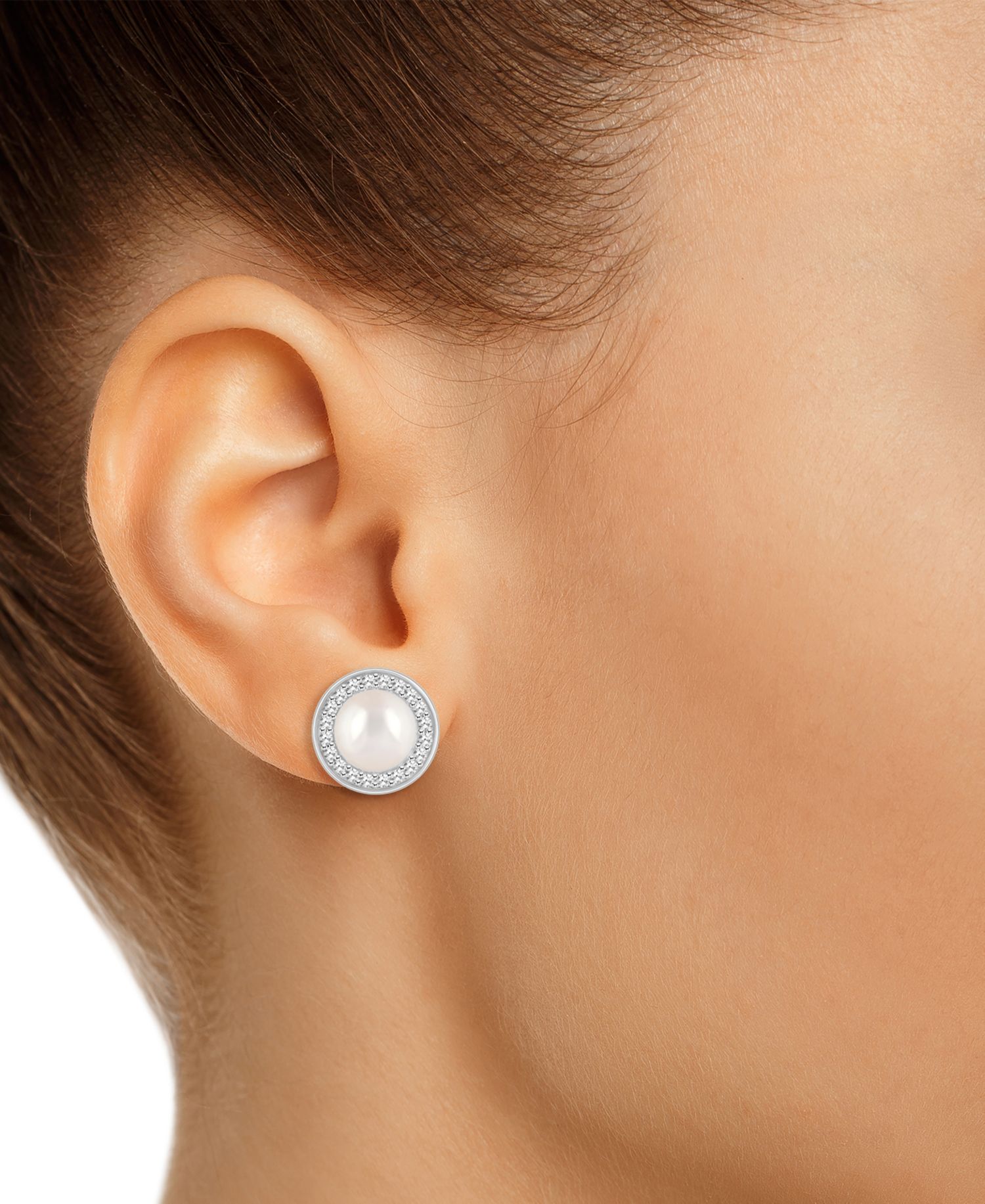 Cultured Freshwater Pearl & Diamond (1/5 ct. t.w.) Halo Stud Earrings in Sterling Silver