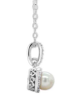Cultured Freshwater Pearl & Diamond Accent 18 Pendant Necklace in Sterling Silver (Also in Onyx, Turquoise, & Labradorite)