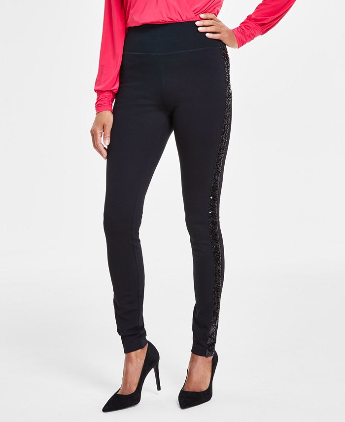 I.N.C. International Concepts Women's Sequin-Trim Pull-On Ponte Pants,  Created for Macy's - Macy's