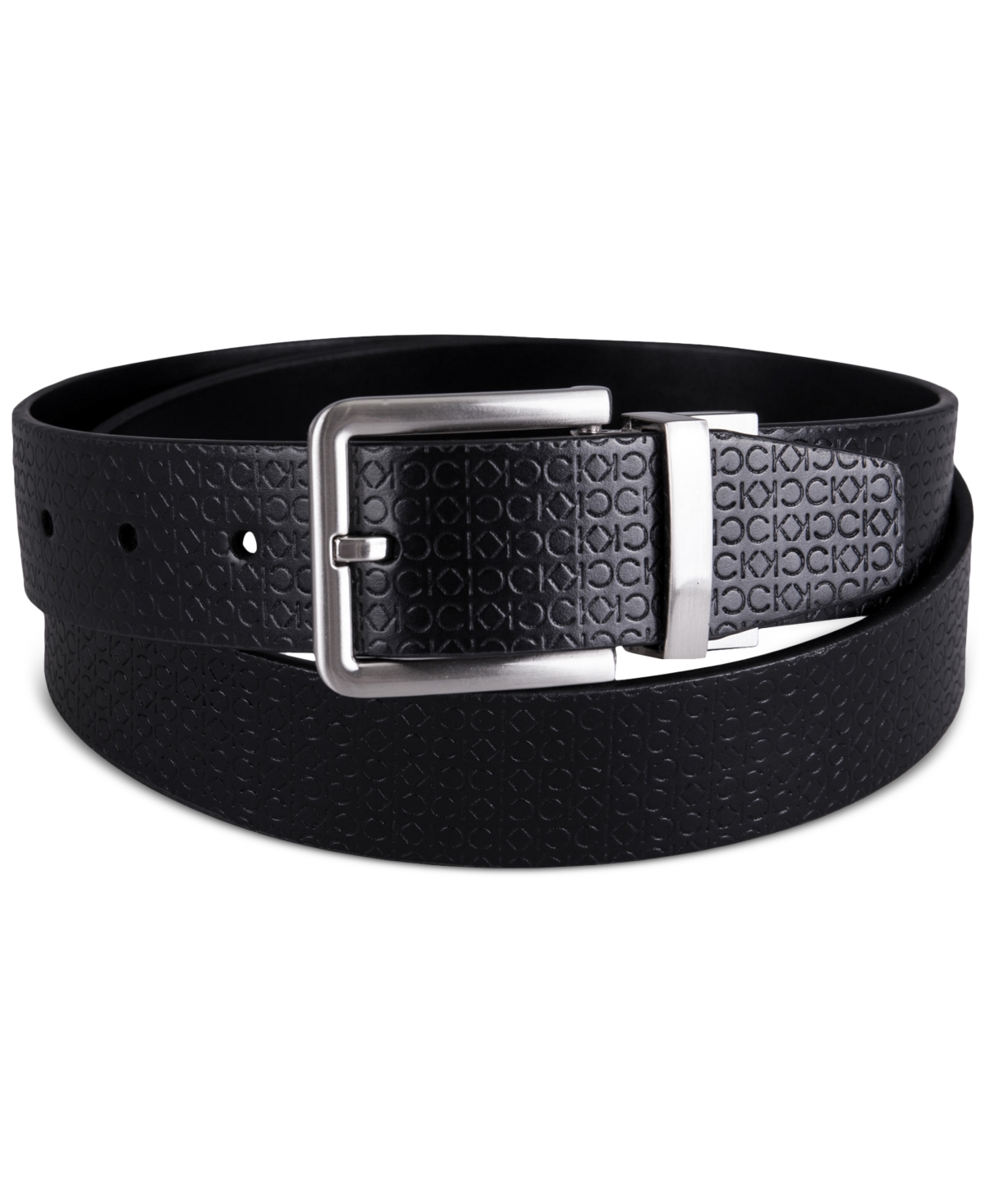 Calvin Klein Men's Micro Logo Strap Reversible Casual Belt In Black,black