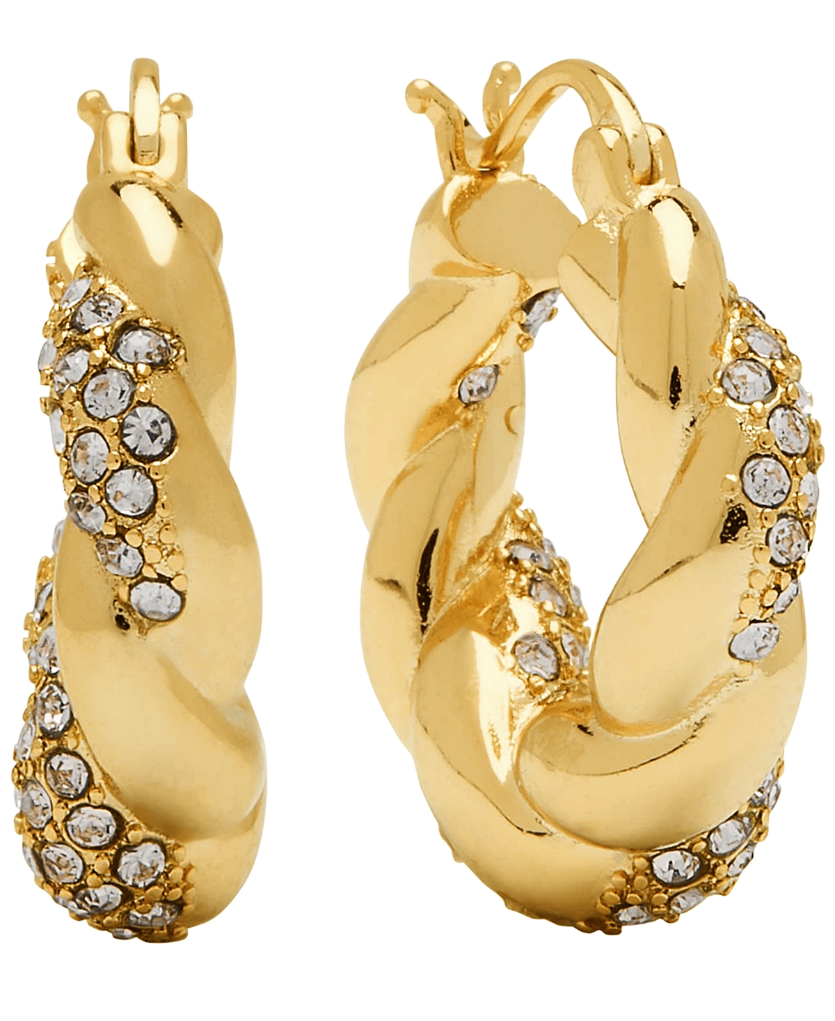 Women's Crystal Twist Puff Hoop Earring - Gold Plated