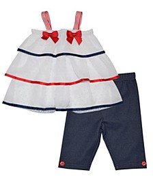 Baby Girls Contrast-Trim Chiffon Tiered Top and Bike Shorts, 2-Piece Set