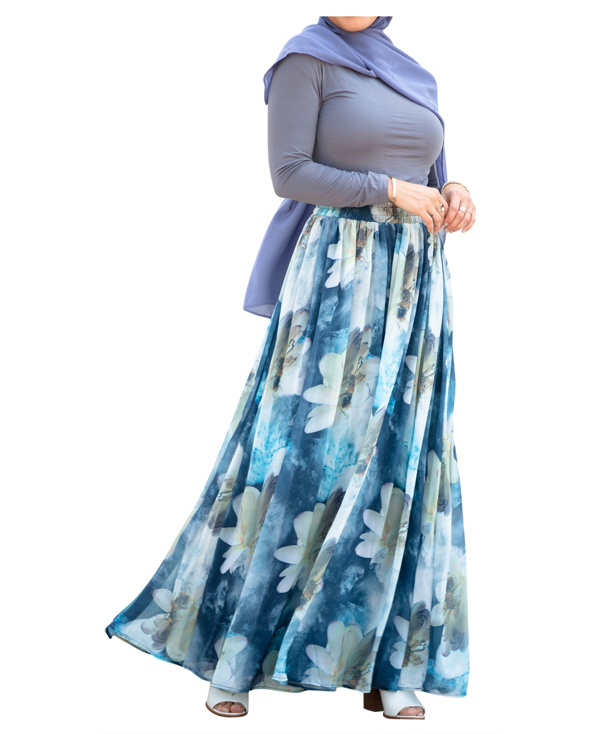 Urban Modesty Women's Floral Chiffon Maxi Skirt In Gray