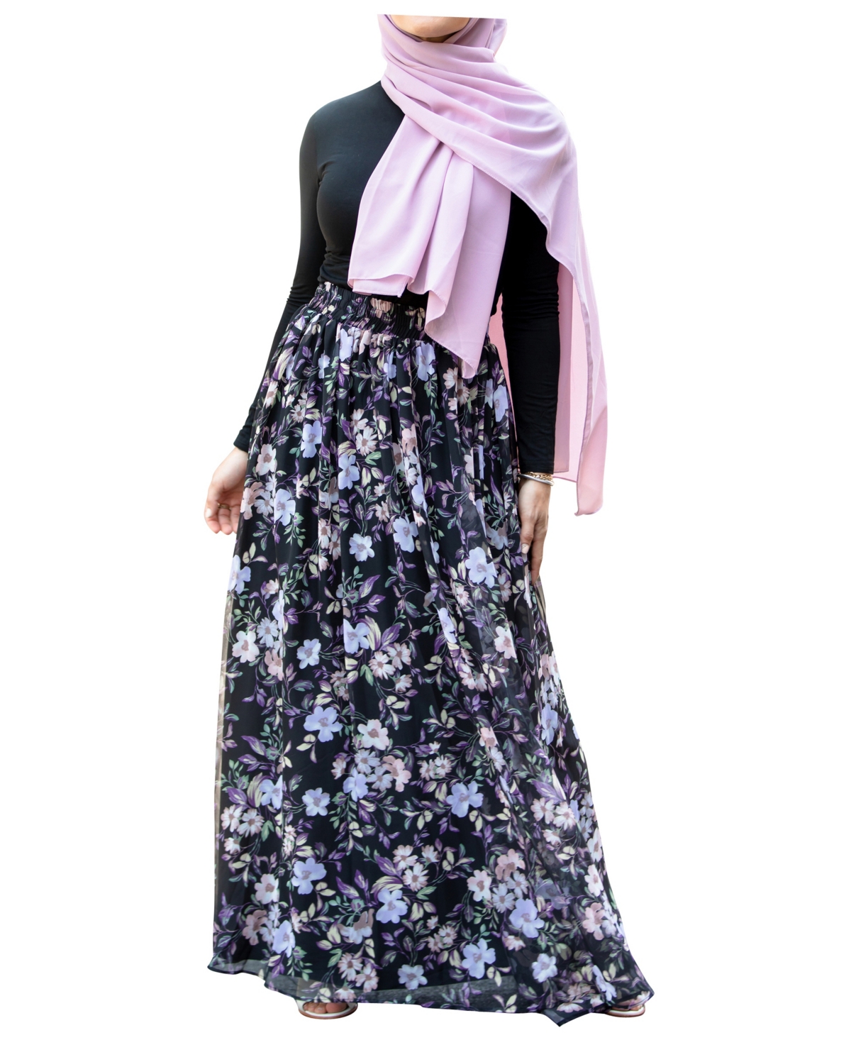 Urban Modesty Women's Floral Chiffon Maxi Skirt In Black