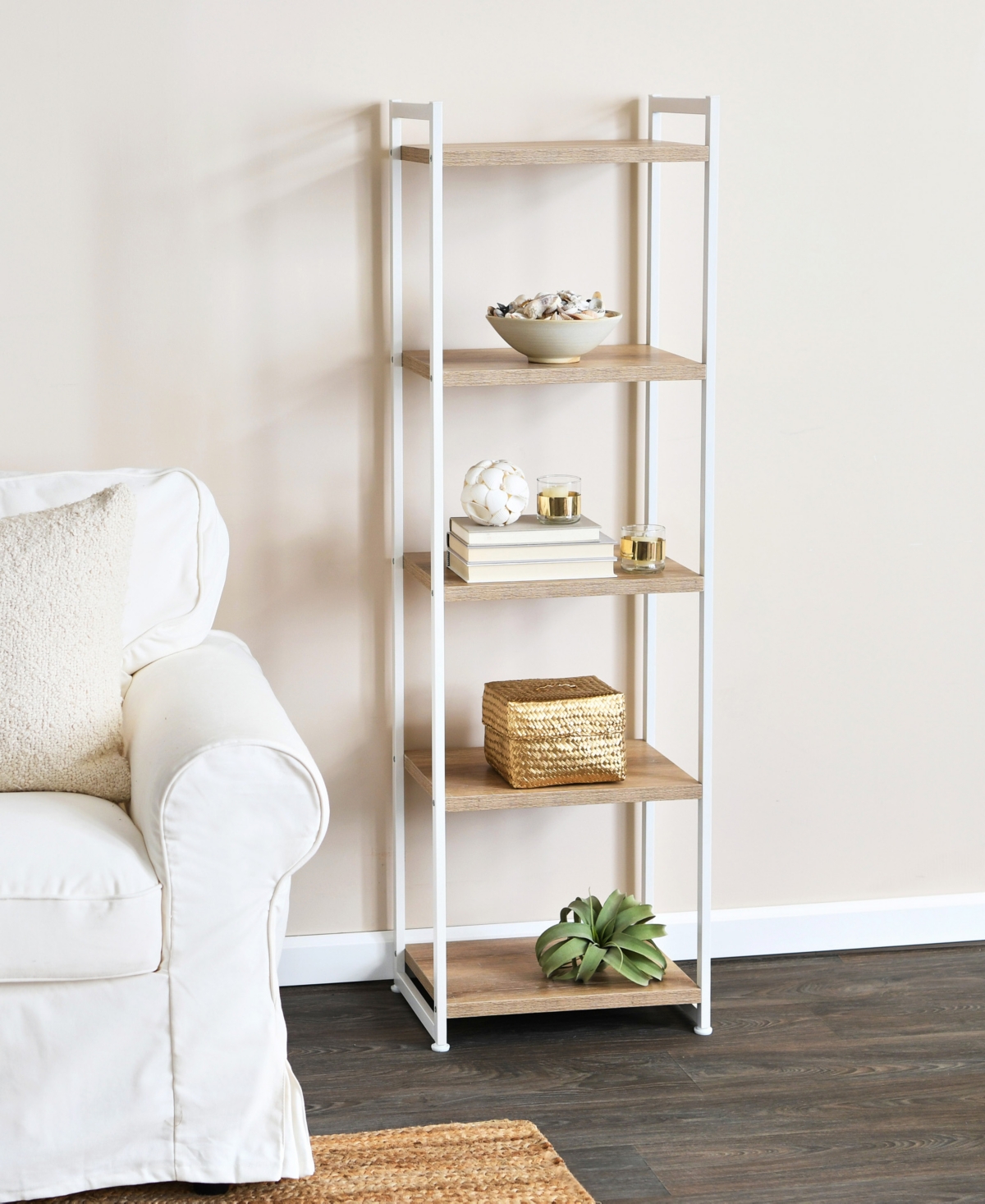 Household Essentials Tower Bookshelf, Tall And Narrow Bookshelf With 5 Shelves In Brown