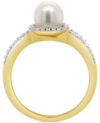 Cultured Freshwater Pearl & Lab-Grown White Sapphire (1/4 ct. t.w.) Halo Ring in 10k Gold (Also in Onyx)