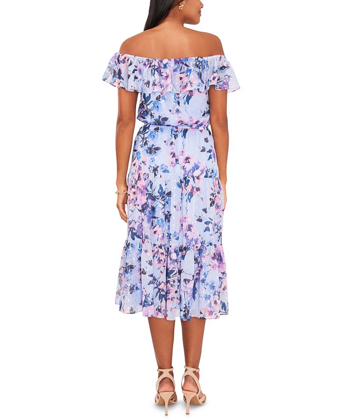MSK Chiffon Floral Off-The-Shoulder Tiered Midi Fit & Flare Dress ...