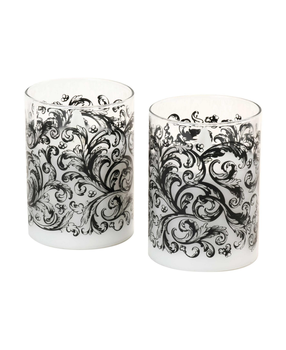 Battery Operated Baroque Swirl Led Glass Candles with Moving Flame, Set of 2 - Black