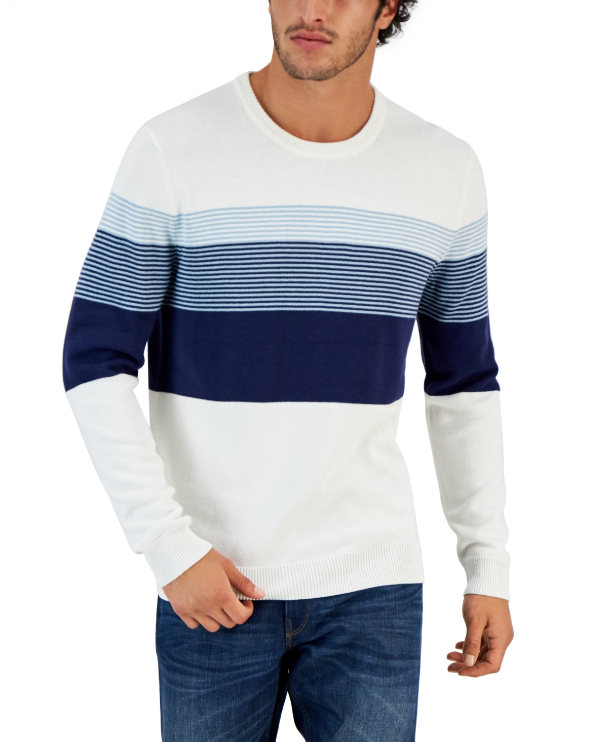 Men's Striped Sweater, Created for Macy's - Navy Blue