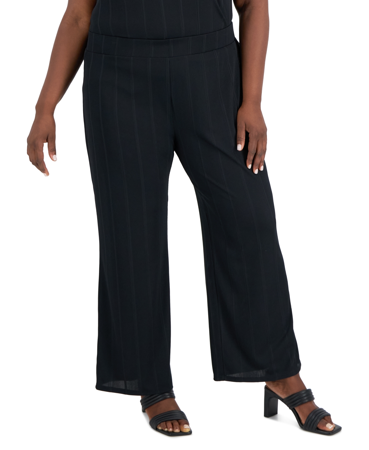 Alfani Plus Size Rib knit Pants Created For Macy s In Deep Black