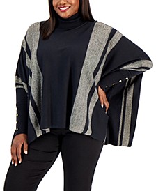 Plus Size Lurex Striped Poncho Sweater, Created for Macy's 