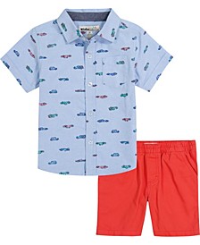 Little Boys 2 Piece Short Sleeve Printed Oxford Shirt and Twill Shorts Set