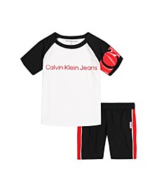 Toddler Boys 2 Piece Performance Logo T-shirt and Side-Stripe Knit Shorts Set