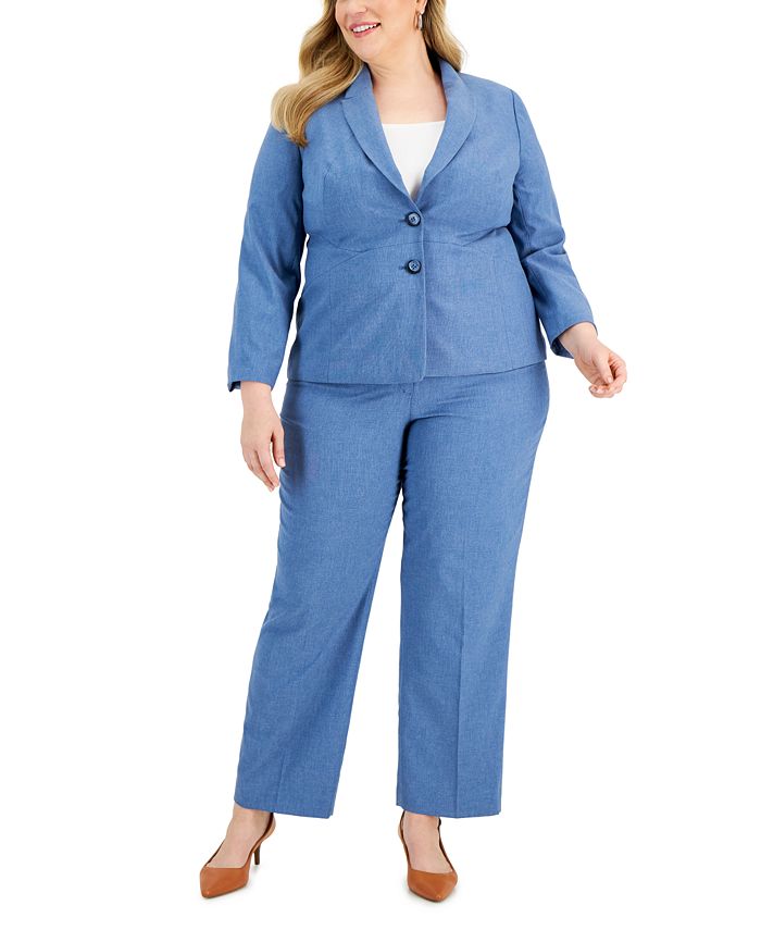 Le Suit Plus Size Seamed Two-Button Pantsuit - Macy's