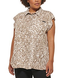 Trendy Plus Size Printed Cuffed-Sleeve Top