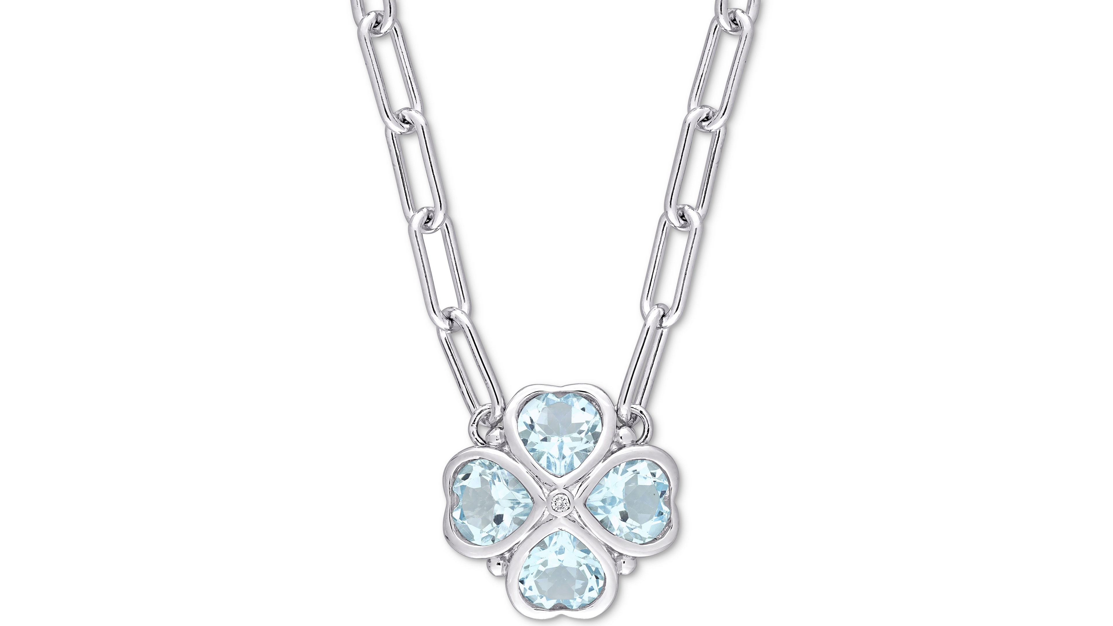 Blue Topaz (3-7/8 ct. t.w.) & Diamond Accent Heart Flower 18" Pendant Necklace in Sterling Silver