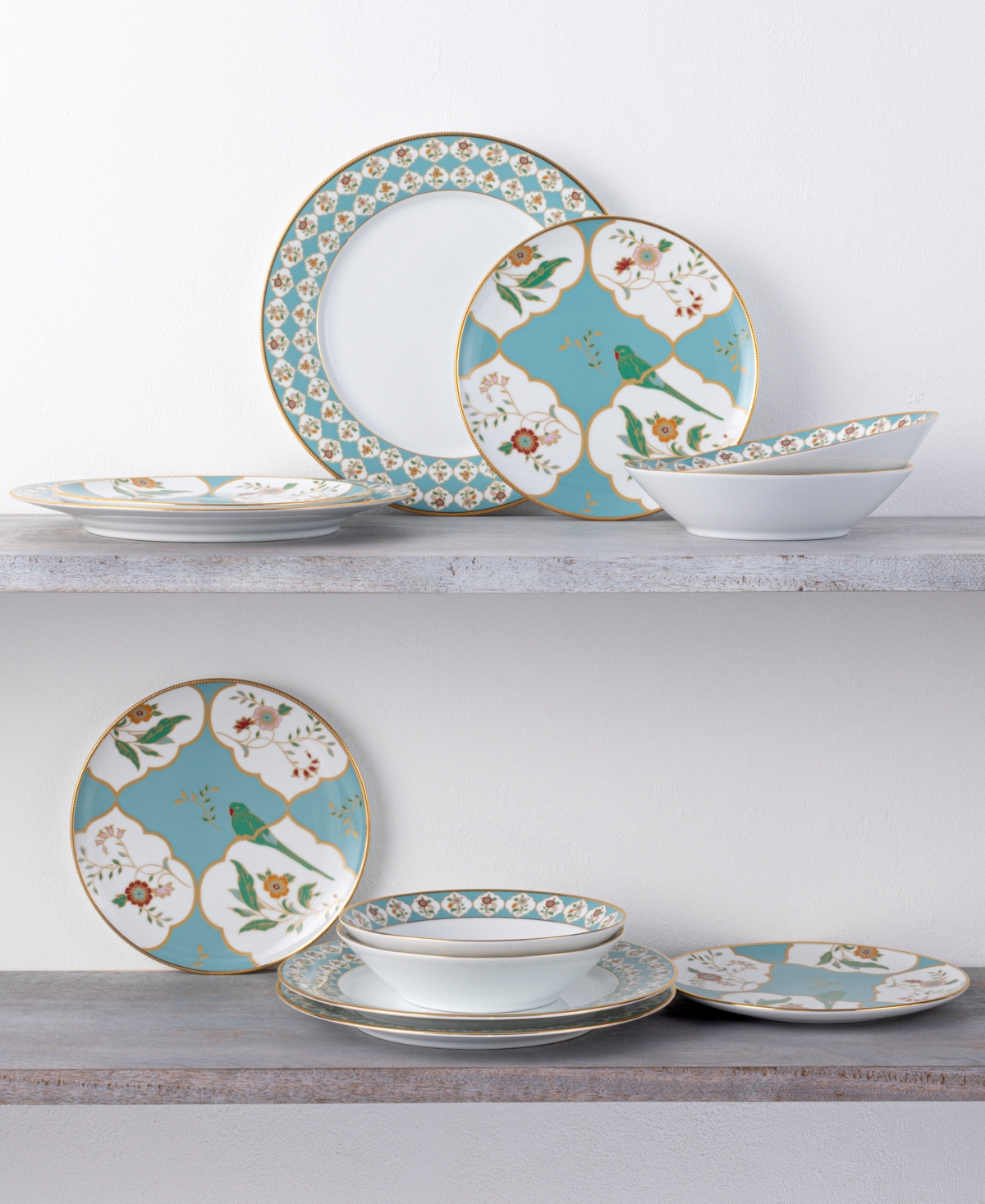 Noritake Lodi's Morning 20 oz Soup Bowls, Set Of 4 In White,blue,gold-tone Band