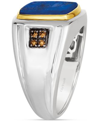 Men's Lapis Lazuli & Chocolate Diamond (1/10 ct. t.w.) Ring in Sterling Silver & 14k Gold