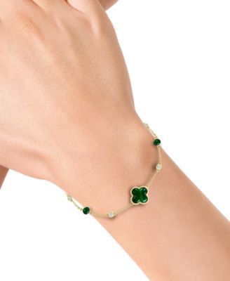 EFFY&reg; Malachite & Diamond (1/20 ct. t.w.) Chain Bracelet in 14k Gold