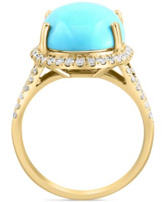 EFFY&reg; Turquoise & Diamond (5/8 ct. t.w.) Halo Ring in 14k Gold