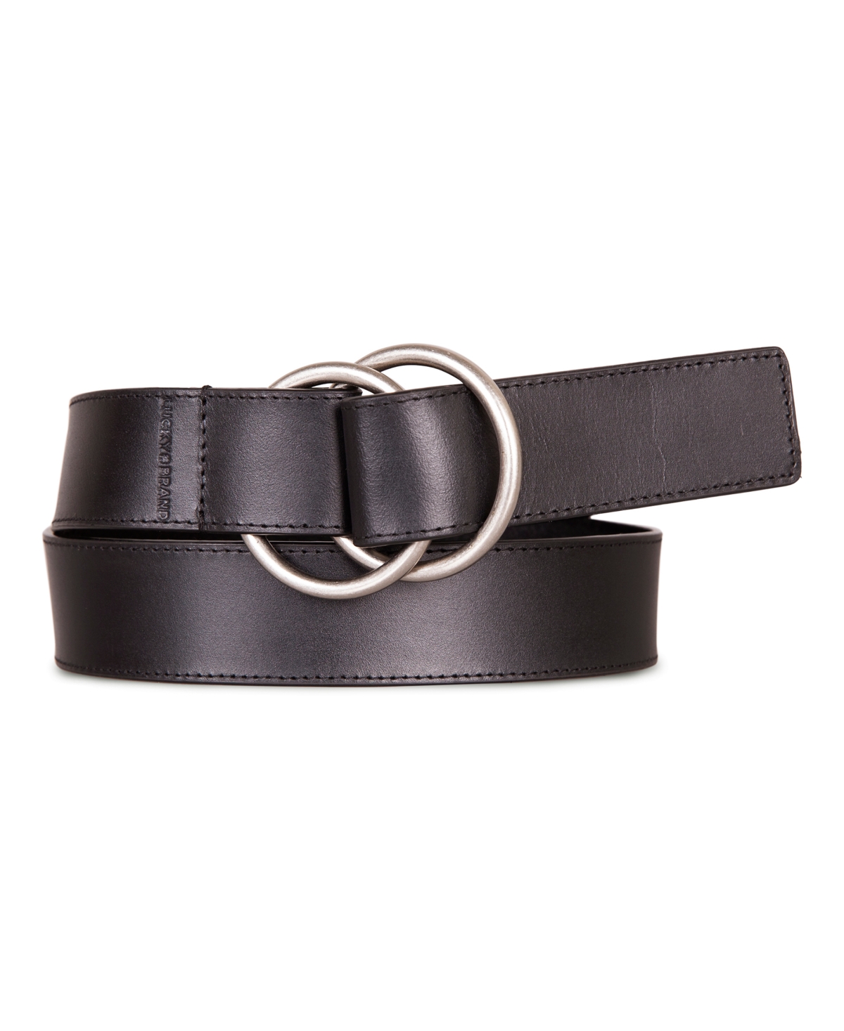 Women's Pull Back Leather Center Bar Buckle Belt - Black