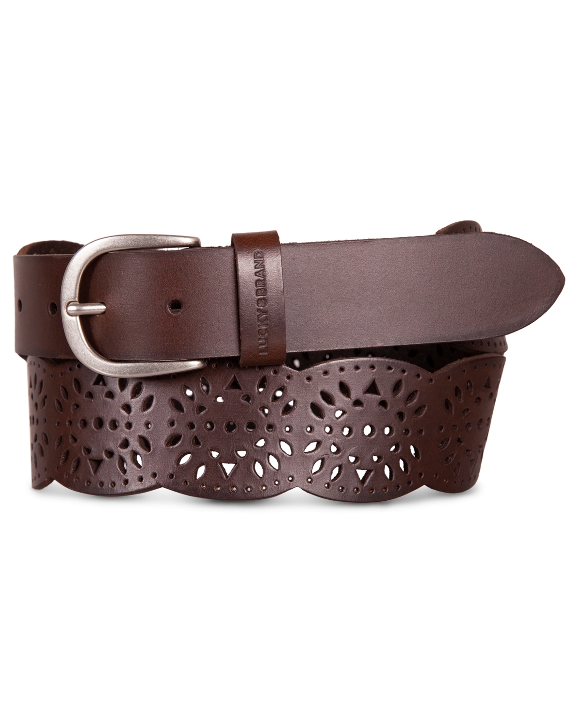 Lucky Brand Women's Perforated Scalloped Edge Leather Belt In Brown