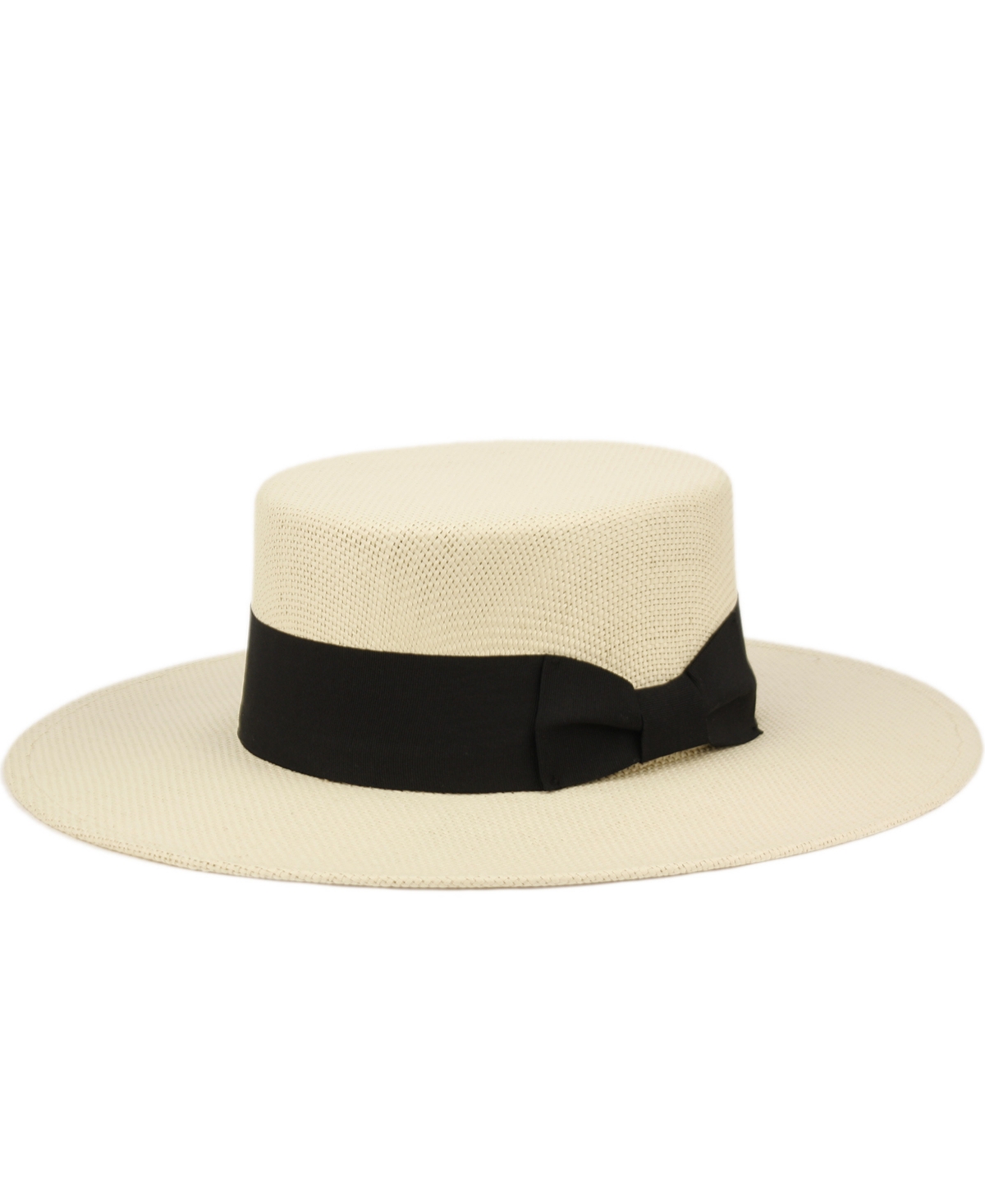Flat Brim Unisex Boater Straw Sun Hat - Natural