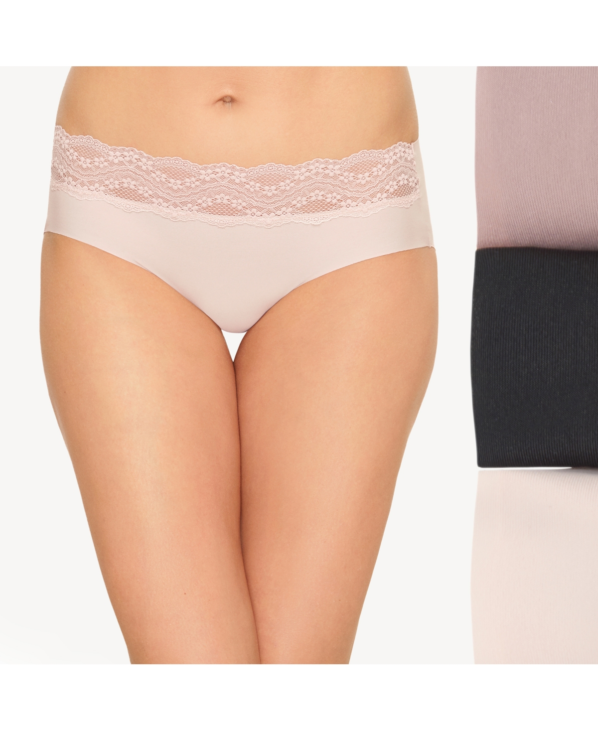 Women's 3-Pk. b.bare Lace-Trim Hipster Underwear - Night, Antler, Rose Smoke