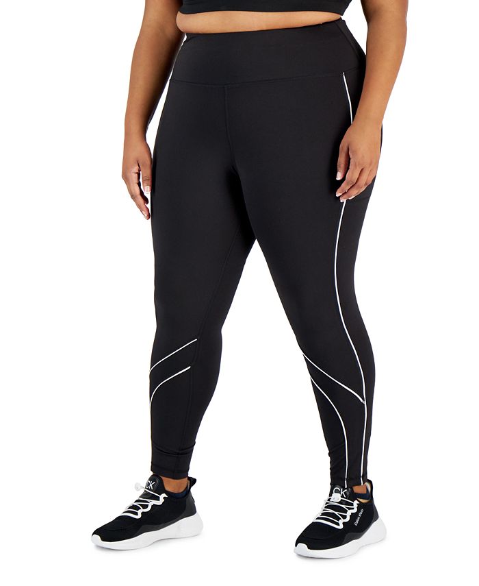 Plus Size Contrast Piping Active Leggings - Heather