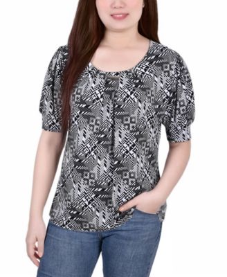 Petite Printed Balloon Sleeve Top